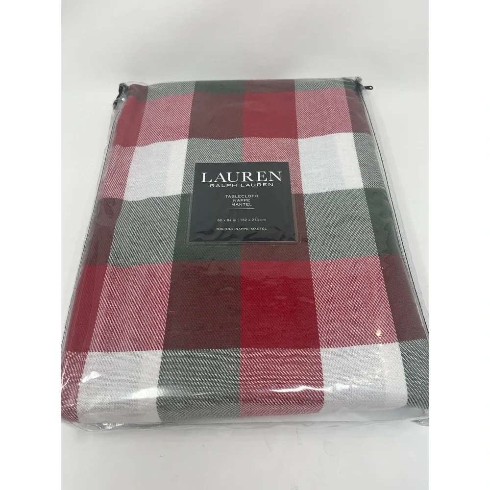 Ralph Lauren Tablecloth 60x84 & 4 Napkins Red Green White Buffalo Check Plaid